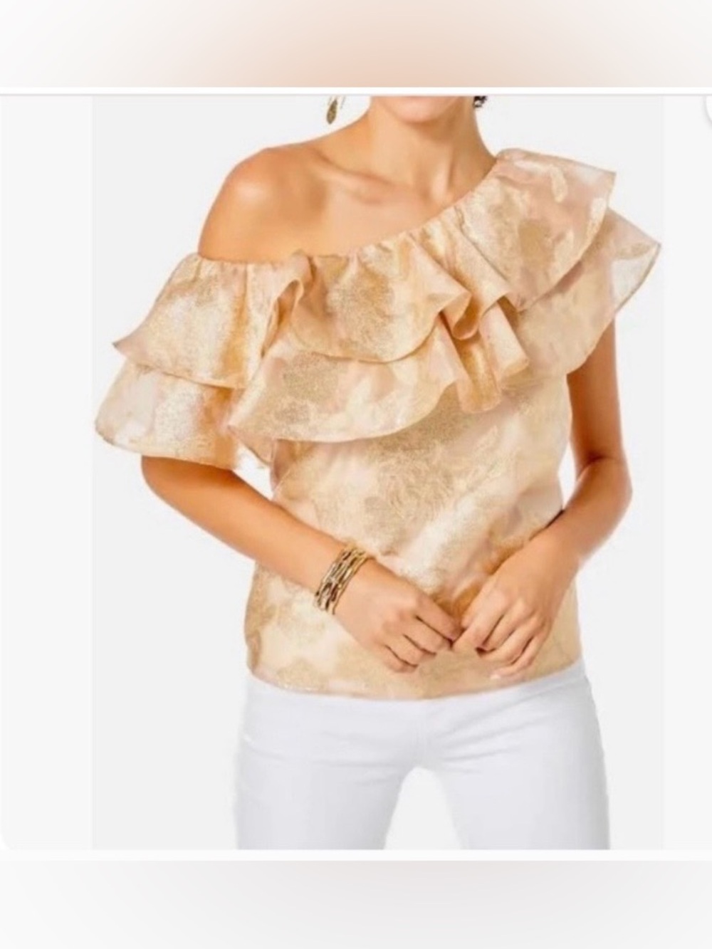 Lilly Pulitzer Gold Ruffle Off-Shoulder Trixie SZ XS